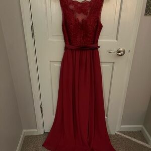 Azazie Elegant Red Lace Evening Gown